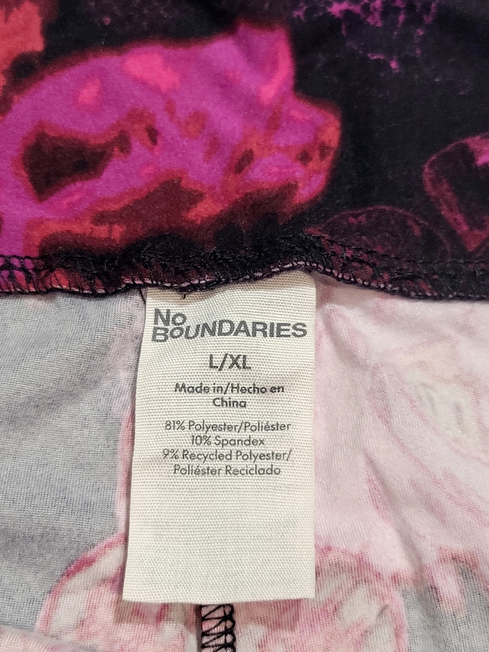 No Boundaries Black Leggings with Pink & Red Floral Print - Picture 3 of 7